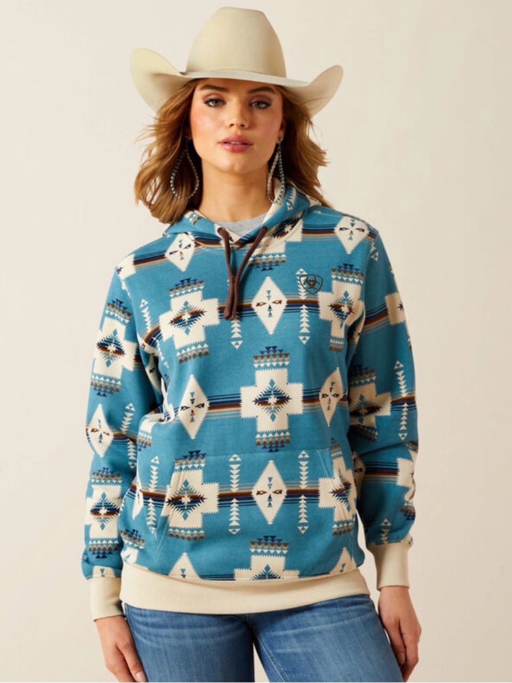 Ariat Women's Agave Southwest Print 2.0 Logo Hoodie - Size Small - Blue Aztec